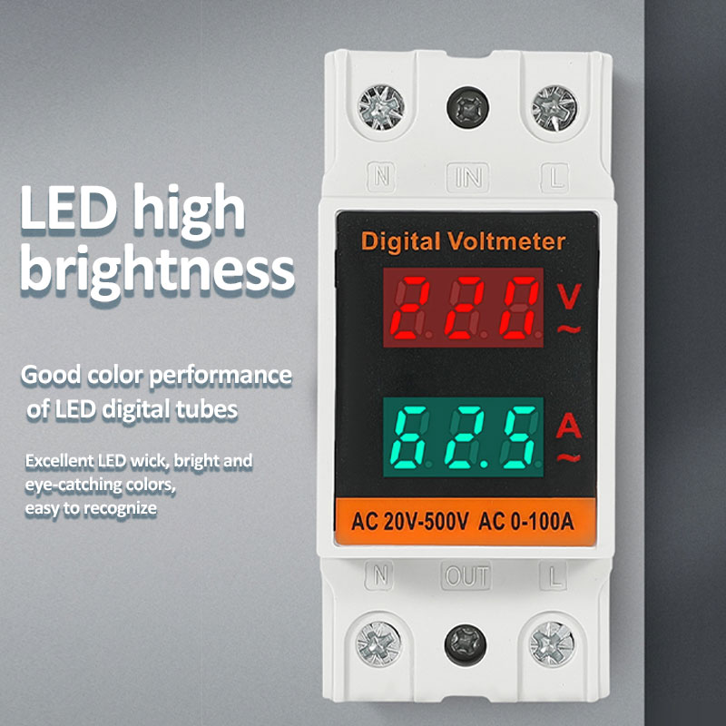 AC Voltmeter Ampèremeter AC50-500V 0-99.9A AC Stroom- en Spanningsmeter Din Rail Dual Display Digitale Elektriciteitsmeter Energiemeter