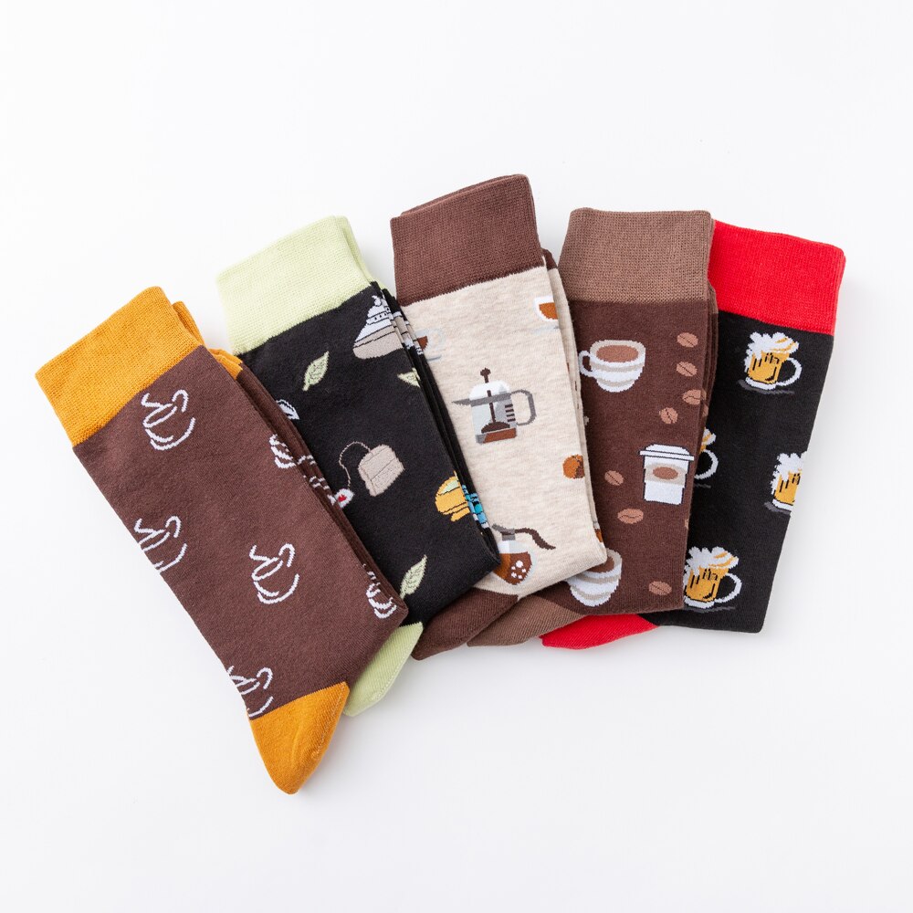 chaude coloré café bière boisson modèle nouveauté équipage hommes drôle nourriture Kawaii Sokken décontracté coton chaussettes pour homme