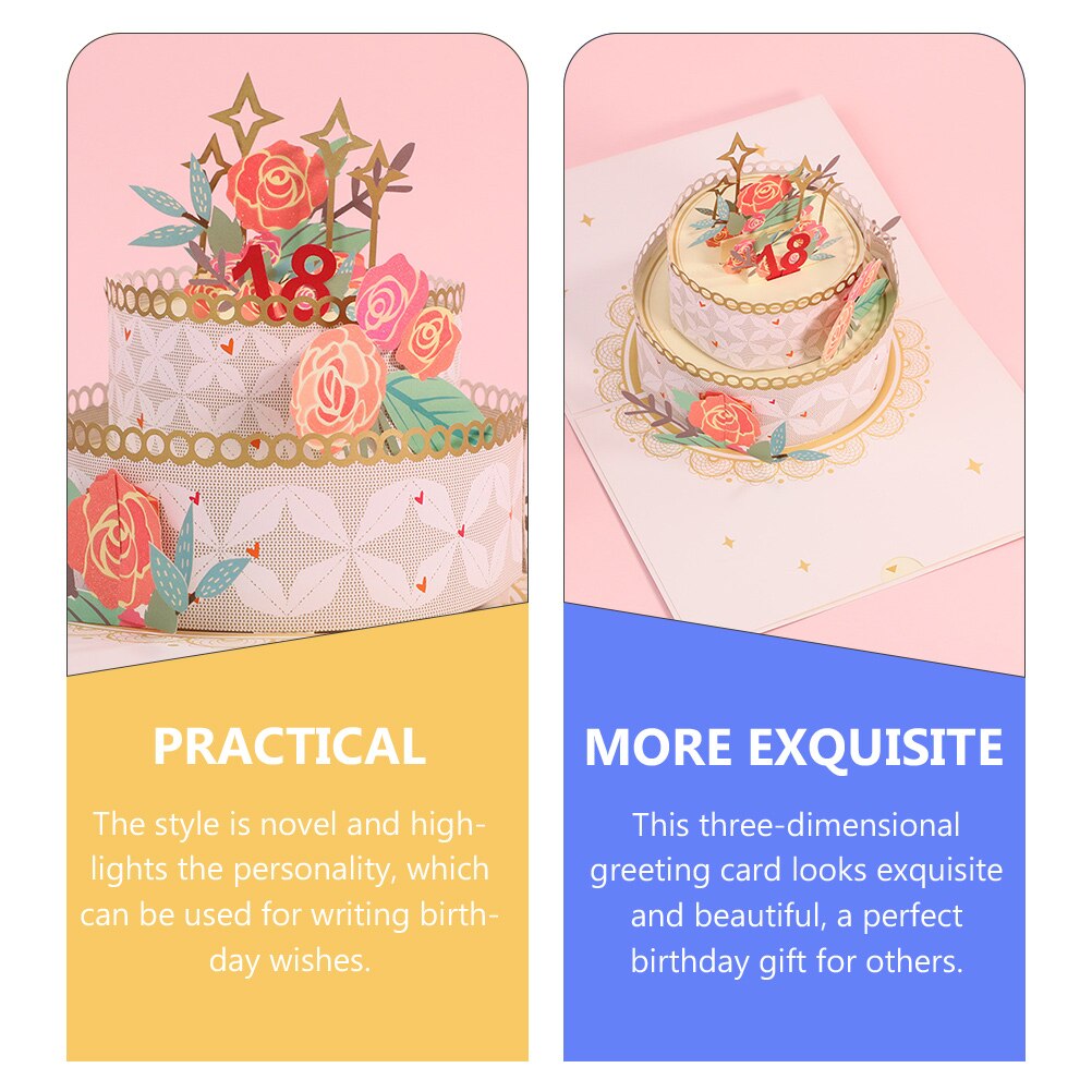 Cake Rose Flower Cards Blessing Postcard 3D Greeting Cards Birthday Supplies