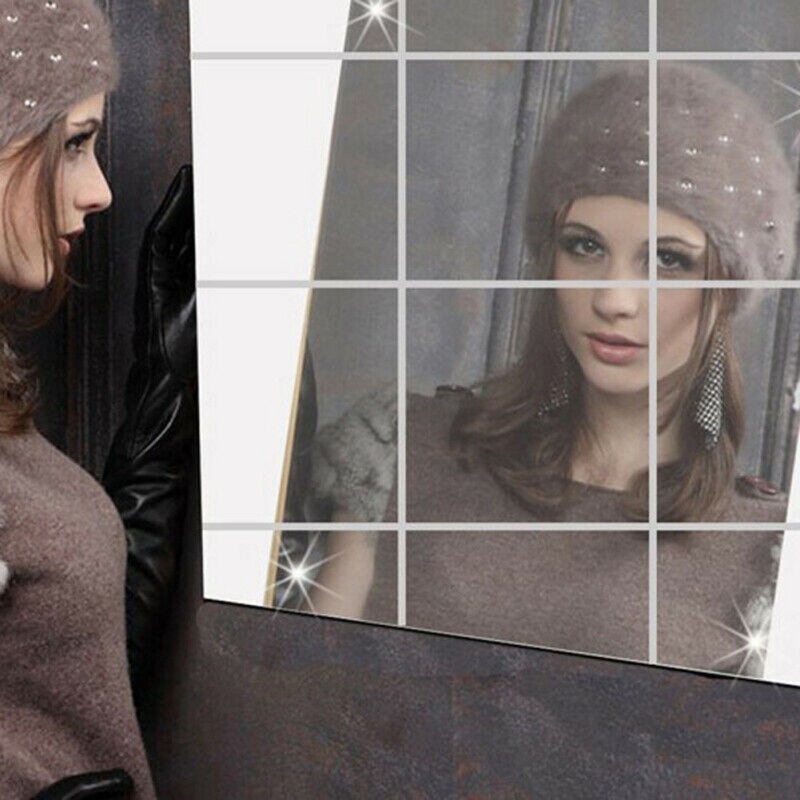 Square mirror on glass wall, mirror in bedroom, living room and bathroom, easy to install and clean