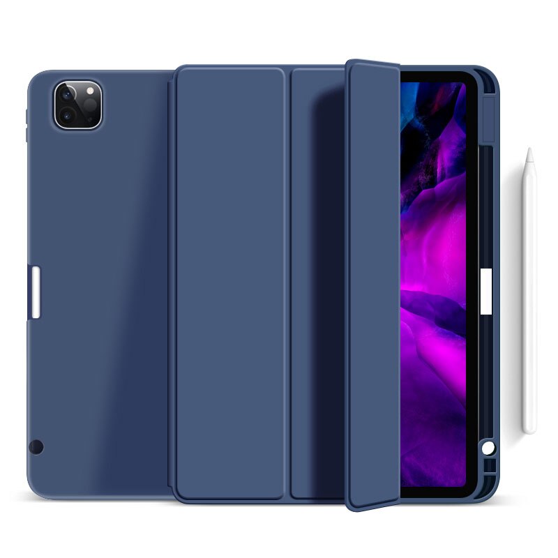 Goojodoq hoesje voor ipad pro 11 & , ultradunne pu leren smart cover zachte funda voor ipad pro 11 inch 2nd generatie hoesje: Marineblauw / Ipad pro 11