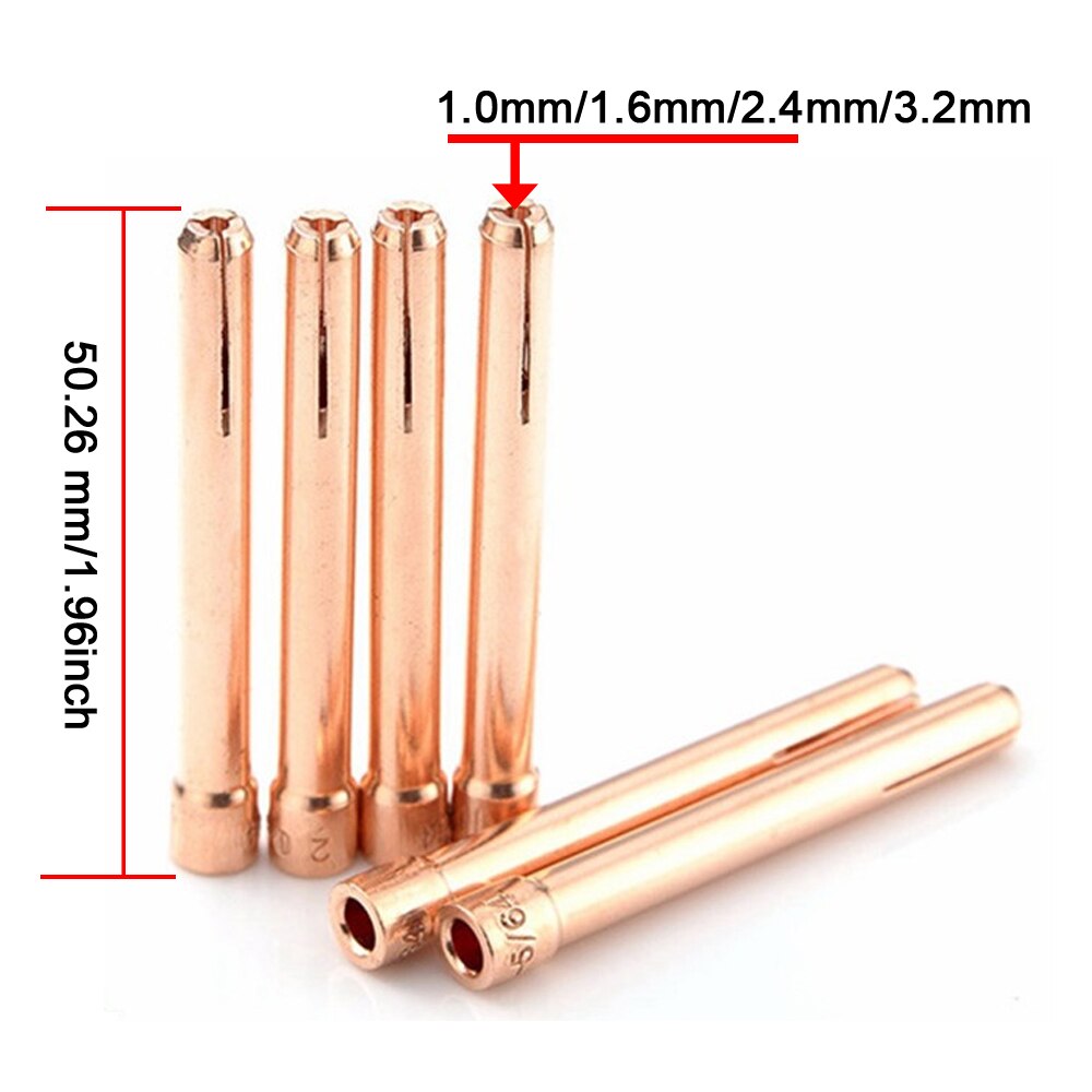 Welding TIG Torch Parts Long Collet Tips 1.0 1.6 2.4 3.2mm TIG Tungsten Electrode Collet For WP17 18 26 Tig Torch Consumable