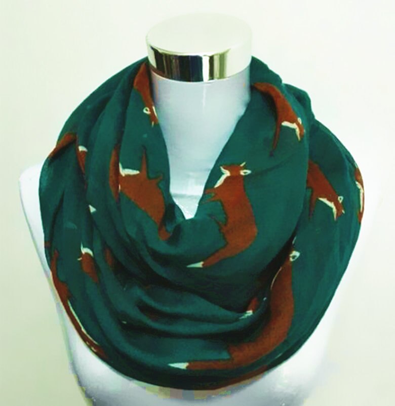 Nowa moda lis nieskończoność szalik gorąca sprzedaż wiskoza kobiety pierścień szaliki zwierząt szalik lis koło szalik: Infinity zielony