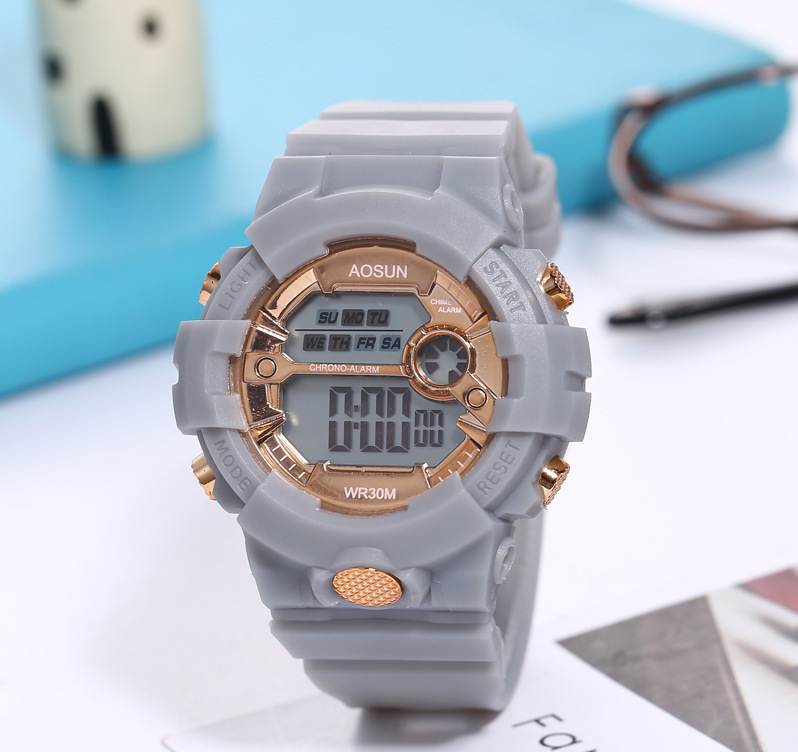White Gold Digital Watches Round Women Men Watches Sports Waterproof Electronic Watch Reloj Mujer Luminous Clock: grey