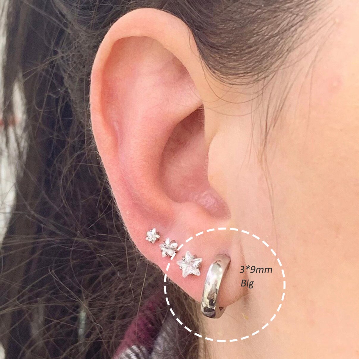 UVW084 2pc 3*7mm Hoop Earrings Surgical Steel Round Helix Piercing Earring Silver Color Female Mujer Moda Accessories: 3x9mm / gold