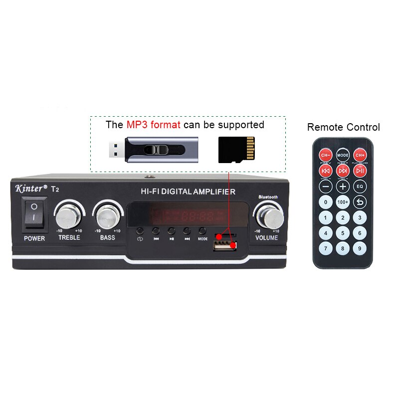 Portable BT Audio Power Amplifier Multifunctional Car and Home Dual-use Power Amp with Remote Controller