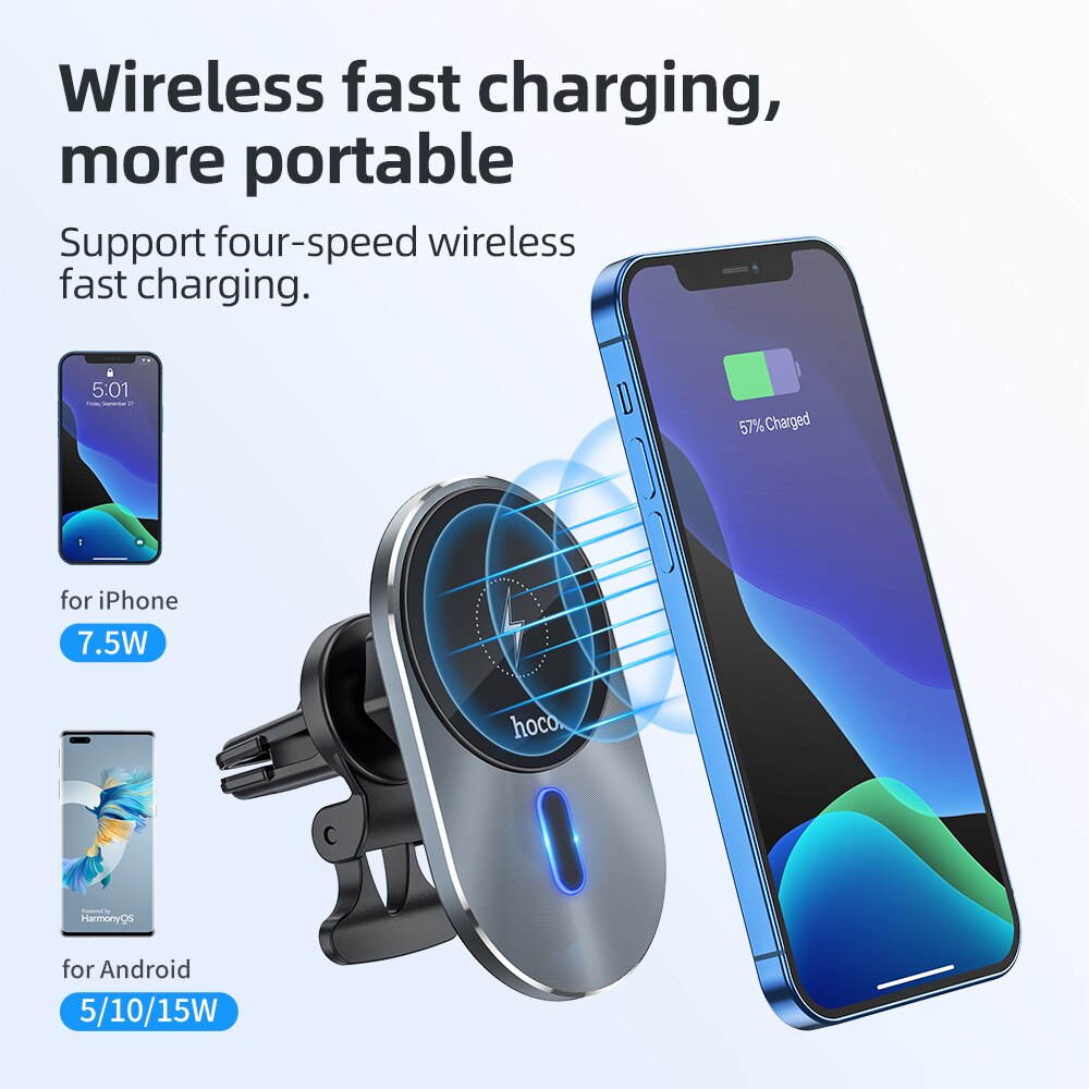 Hoco-cargador inalámbrico magnético para iPhone 12 Pro Max, soporte de carga rápida para coche, estilo de negocios, 15W