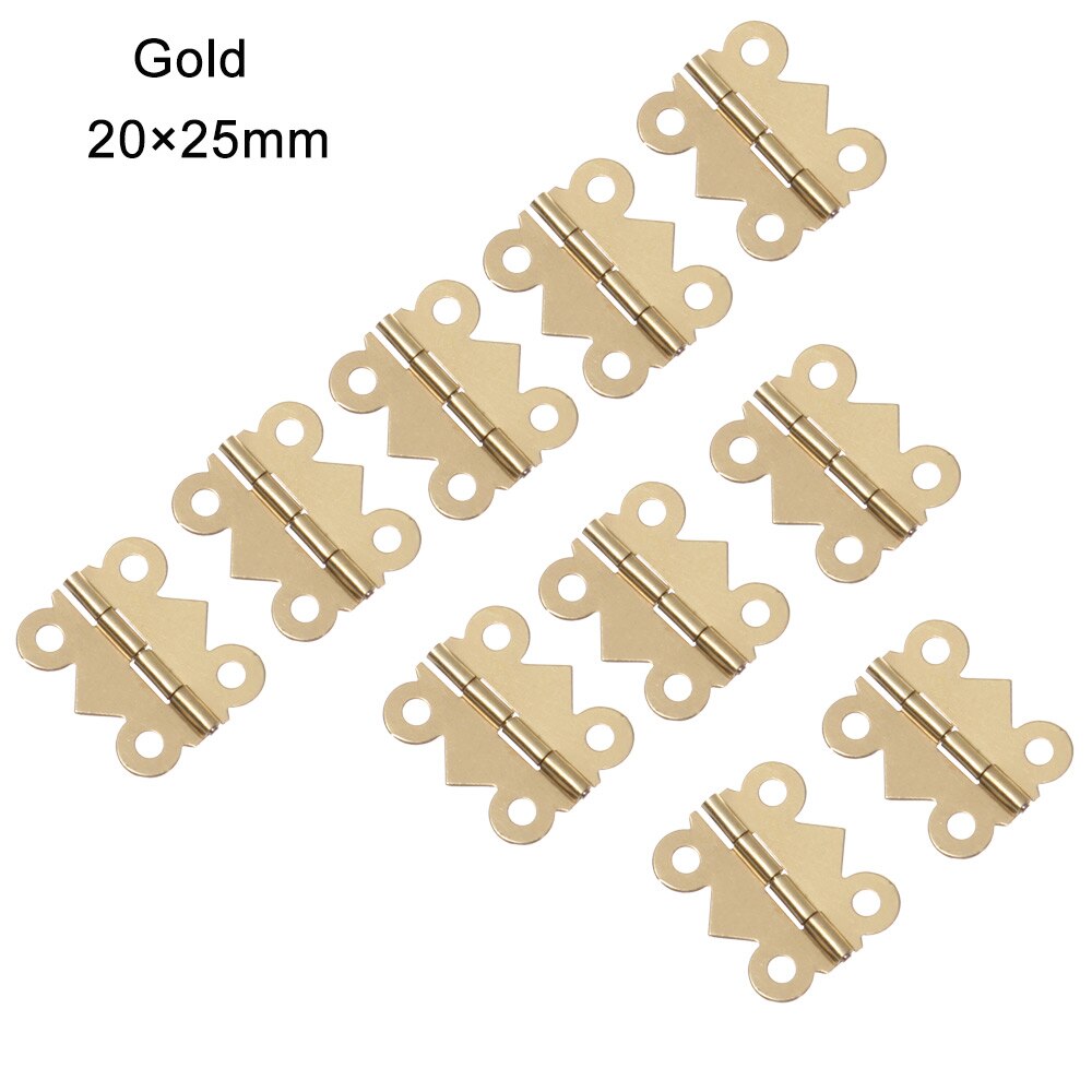 10pcs 180 ° Vlinder Antieke Bronzen Scharnieren Sieraden Houten Doos Wijn Case Decor Scharnier met schroeven Meubels Hardware Meerdere size: Gold-20x25mm