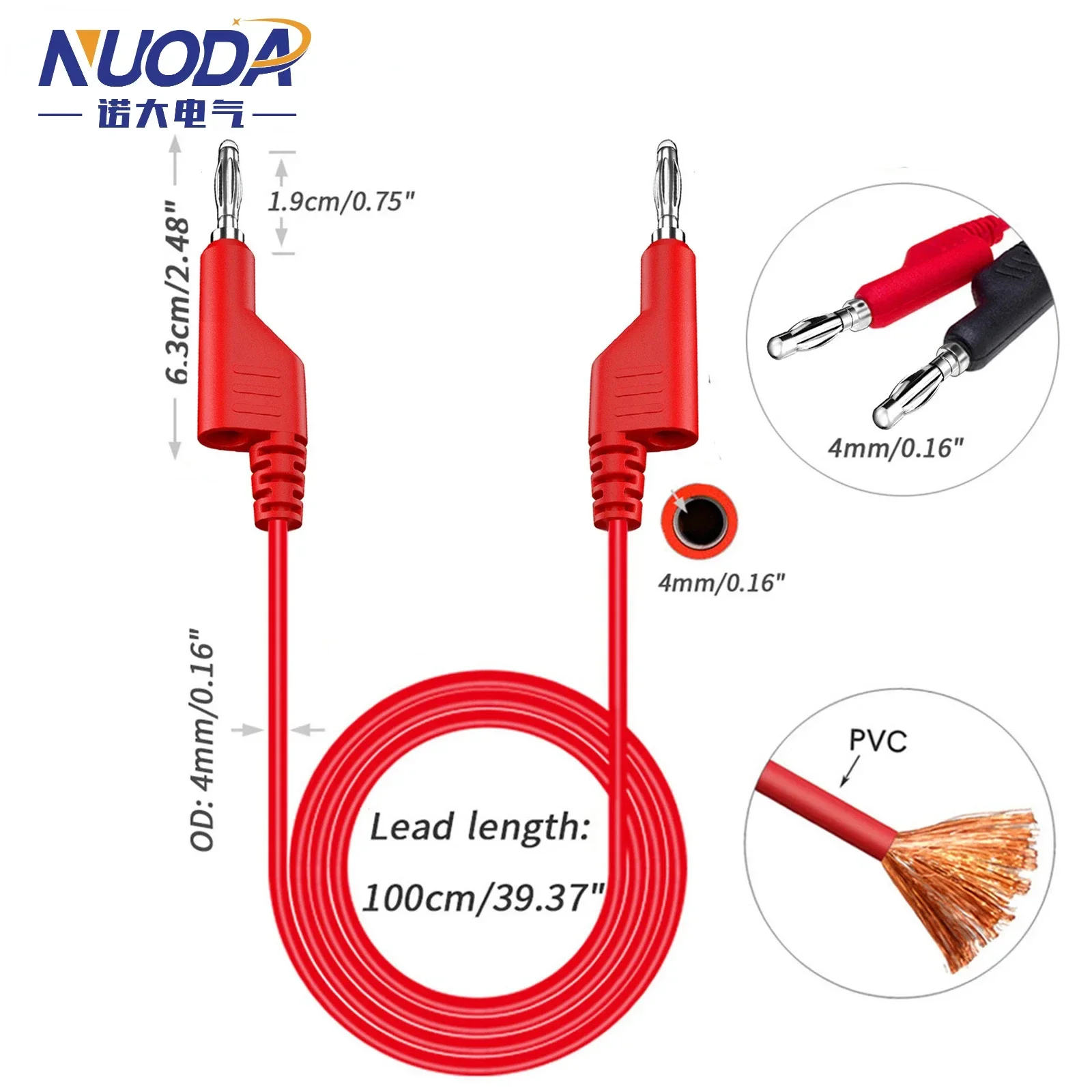 Doppelte stapelbare Bananenstecker-Multimeter-Messleitungen, 1 m Kabel, 1000 V, 15 A, 4 mm, P1036, 2 Stück, 5 Stück