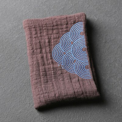 Pure Cotton Absorbent Tea Towel Thick Embroidered Sea Water Pattern Square Clean Cloth Japanese Tea Set: Blue