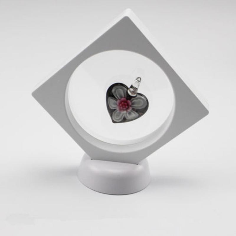 3d flydende billedramme skygge kasse smykker display stativ ring vedhæng holder beskytte smykker sten præsentation sag: Hvid runde 90 x 90mm