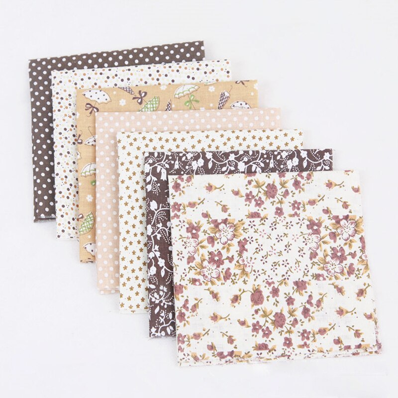 Tela de retales con estampado Floral, tejido liso de algodón, pequeño, hecho a mano, 25x25CM, , 7 unidades: Coffee