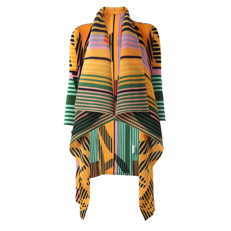 Geplooide bedrukte mode casual buitenponcho Miyake grote revers vest middellange sjaal tops zonbeschermende kleding