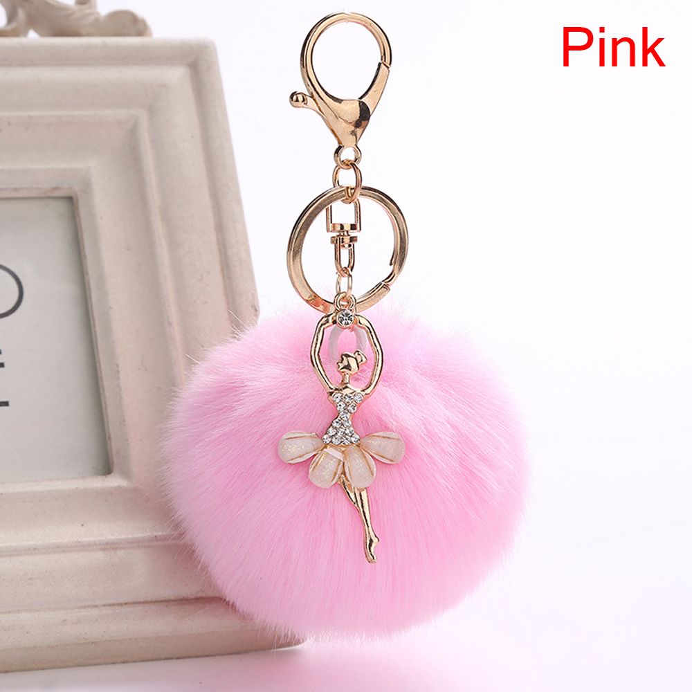 Cute Faux Rabbit Fur Key Ring Fluffy Ballet Girl Car Keychain Key Chain Women Bag Keys Accessories