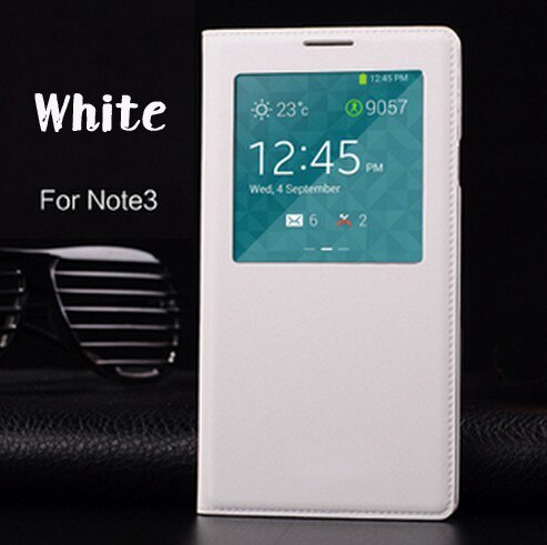 Flip Cover Leather Phone Case For Samsung Galaxy Note 3 Note3 Not III SM 9005 N900 N9005 SM-N900 SM-N9005 Smart View Sleep Wake: White