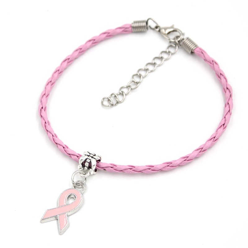 New breast cancer bracelet, yellow pink band charm bracelets, awareness jewelry for cancer center foundation: Pink