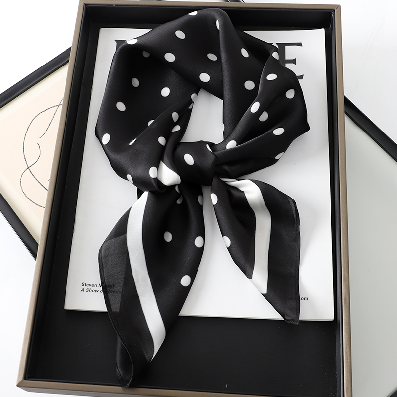 Bufanda de lunares para el pelo para mujer, pañuelos cuadrados de seda para la cabeza, Bandana, Foulard de , chales, pañuelo para el cuello para mujer de verano: Oro