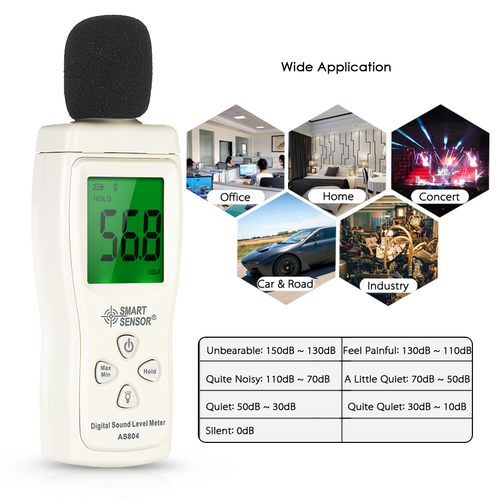 SMART SENSOR Mini Digital Sound Level Meter LCD Display Noise Meter Noise Measuring Instrument Decibel Tester 30-130dBA