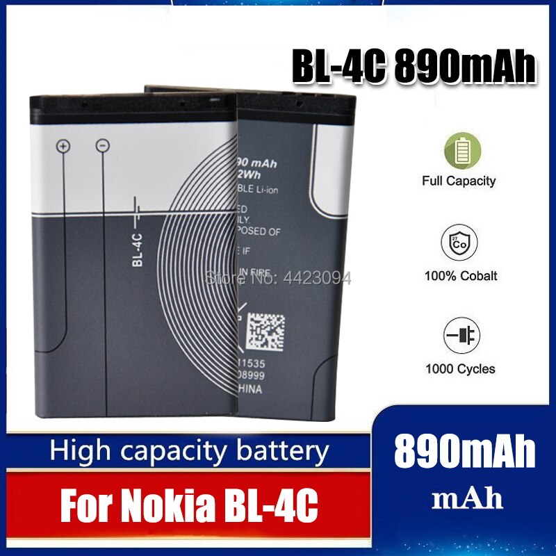 890mAh BL 4C BL-4C batería para Nokia 6100, 6125, 6136, 6170, 6300, 7705, 7200, 7270, 8208 de la batería BL4C