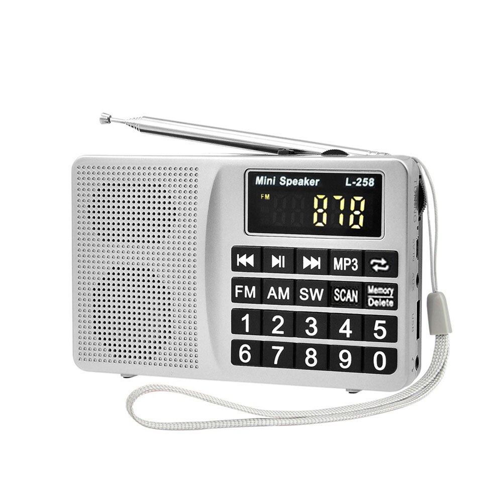 Multiband MP3 Speaker Insert Card Radio Large Button Portable Mini Bass Easy Operate SW FM AM Digital Display USB Charging