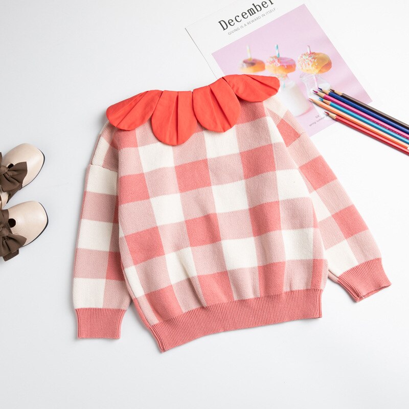 herfst en winter baby bloemblaadje kraag plaid aardbei trui