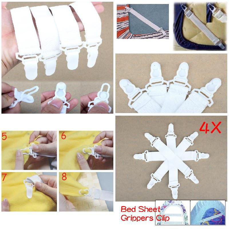 4 Pcs Bed Sheet Fasteners Clip Elastic Suspenders Grippers Holder --M25