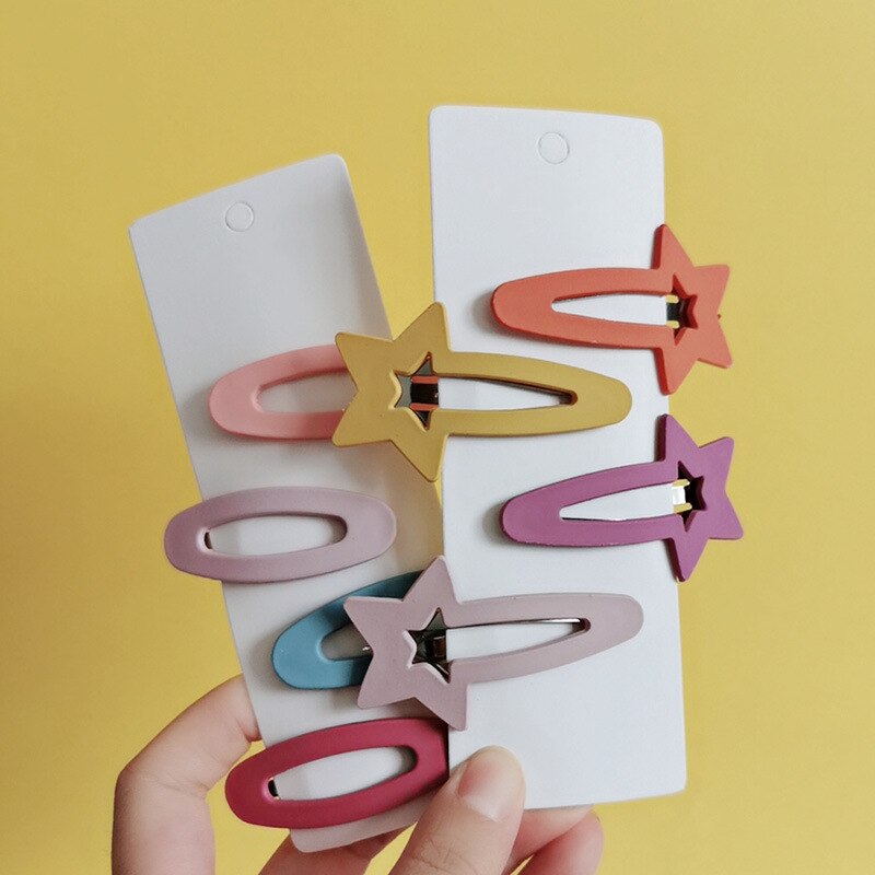 4 unids/lote geométrica, accesorios para el cabello para chicas niños caramelo Color mate Clip de pelo niños conejo estrella horquillas pasadores tocado