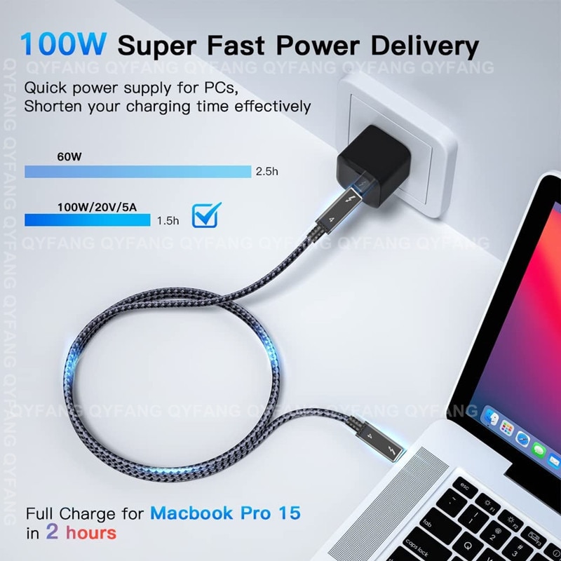 Thunderbolt 4 Cable USB C 40Gbps Cable 8K@60Hz Video PD100W Quick Charger for MacBook Pro Samsung M1 Thunderbolt 3/4 HUB Laptop