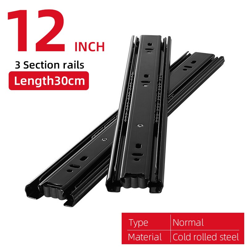 Cabinet Sliding Rail 10"-20"Steel Drawer Slides Soft Close Track Cushioned Silent Closing Three Section Sliding Rails Axis Slide: Normal 12inch 30cm