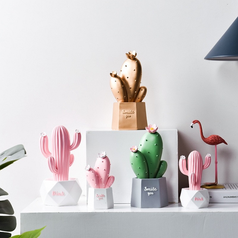 Nordic Simulation Cactus Ornaments Resin Cactus Statue Potted Decoration Crafts Figuine Office Desktop Home Decor