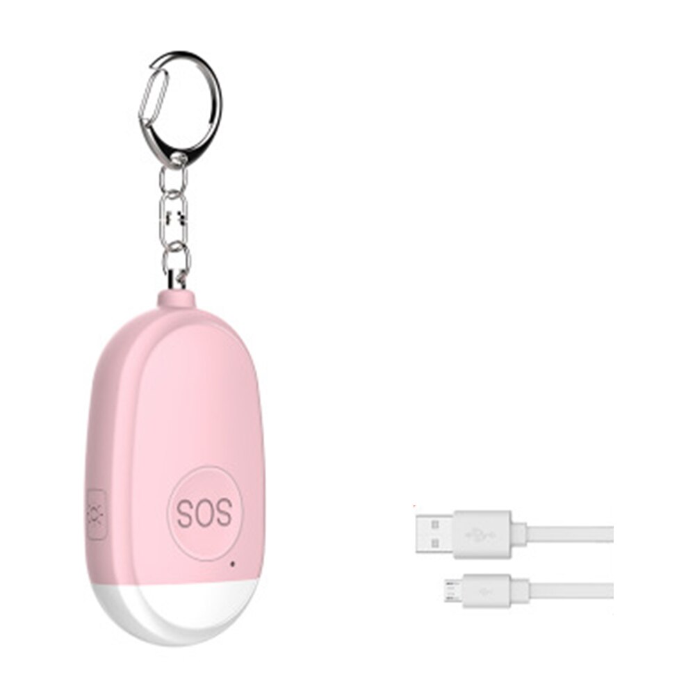 130dB Security Anti-attack Alarm Safety Siren USB Rechargeable LED Light for Children Girl Women Carrying Loud Panic Alarm: Pink