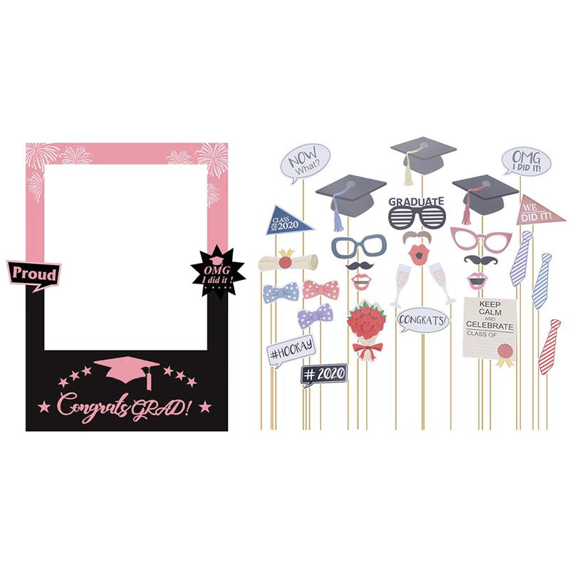 31pcs Graduation Handheld Photo Props Set Party Paper Picture Selfie Frame Fun Photo Booth Props Graduation Party Supplies: Default Title