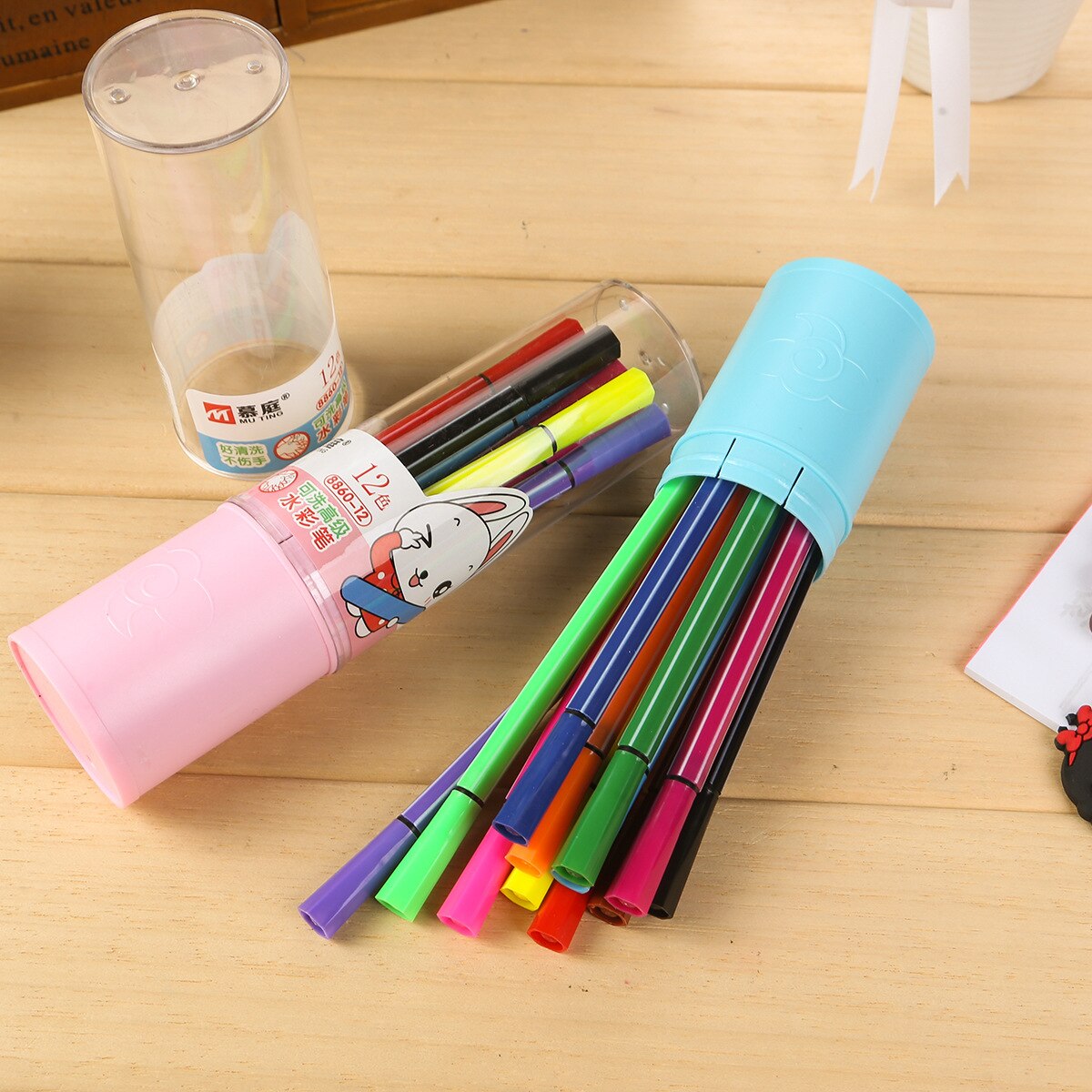 12 color can water wash watercolor pen children painting paintbrush Art supplies Barreled drawing tools Cartoon Graffiti Pen