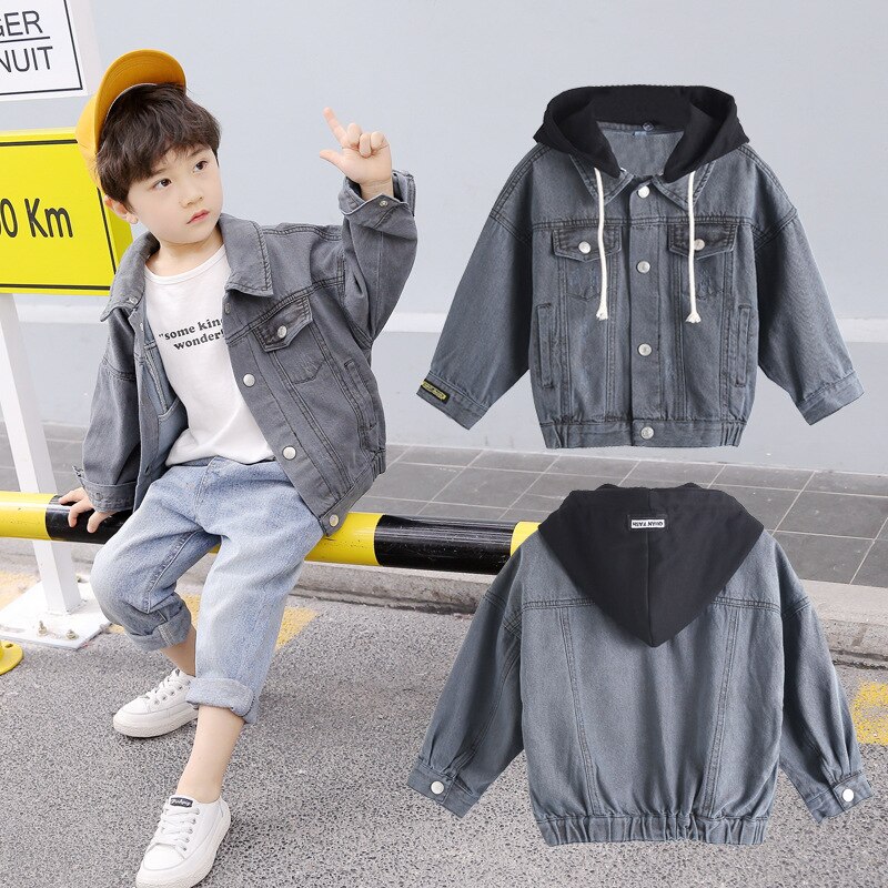Hooded Jean Spring Autumn Coat Outerwear Top Children Clothes Kids Costume Teenage School Boy Clothing