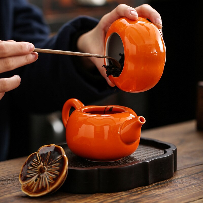 Persimmon Tea Set Chinese Tea Set Tea Pot Tea Can and Cups for Business
