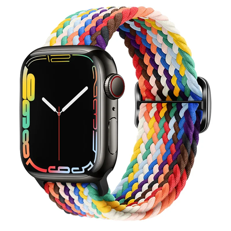 Bracelet à boucle tressée pour Apple Watch Band, Bracelet en nylon élastique, 44mm, 40mm, 49mm, 45mm, 41mm, 46mm, 42mm, iWatch Series 10, 9, 8, SE, 6, 7 Ultra: Argent jaune / 12mm