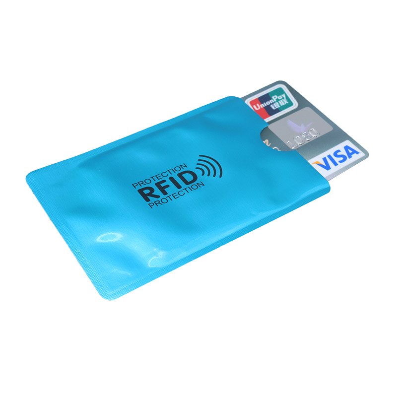100 stk mix anti rfid tegnebog blokerende læser lås bankkort indehaver id bankkort beskyttelse metal kredit nfc holder aluminium: Vandblå 100 stk
