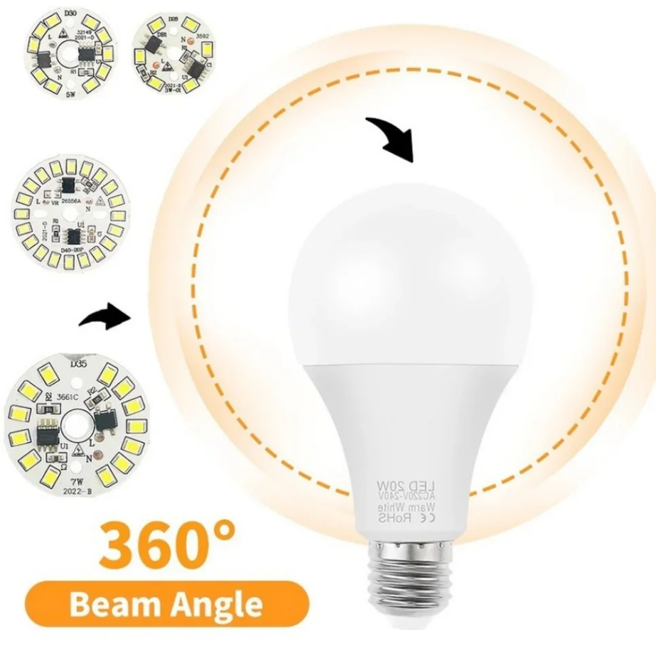 Chip de bombilla LED redondo SMD 2835, 3W, 5W, 7W, 9W, 12W, 15W, 18W, cuentas de luz, CA 220V