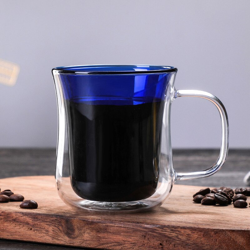 Farget varmebestandig glass dobbeltlags kopp varmebestandig høyt borsilikatglass vannkopp kaffekopp
