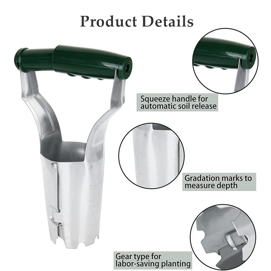Garden Hand Bulb Planter Tool with Depth Mark Automatic Transplanter Soil Release Planting Tool for Digging Refilling Hole Seed
