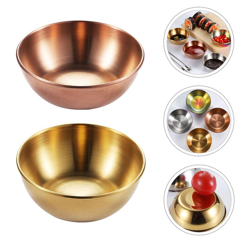 2pcs Appetizer Serving Plate Stainless Steel Sauce Dish Spice Seasoning Dish Stainless Steel Round Small Dish