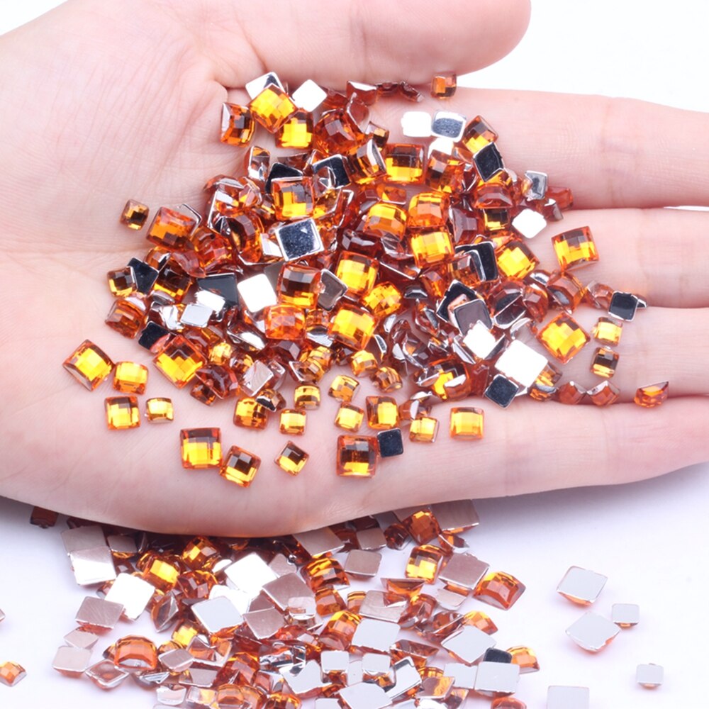 Strass acrílico formato quadrado 30 peças 12mm parte traseira plana terra facetas muitas cores cola traseira plana em contas diy decoração de arte de unha: 24 orange