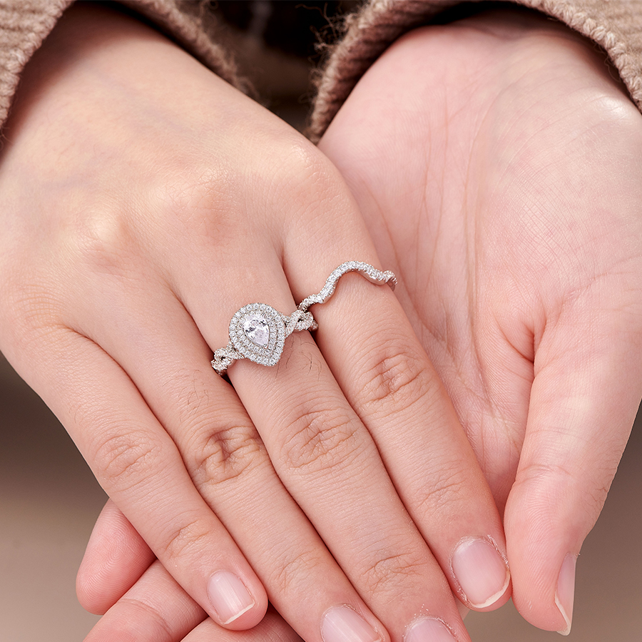Newshe Halo Peer Cut Aaaaa Cubic Zirkoon 925 Sterling Zilveren Infinity Engagement Ringen Voor Vrouwen Wedding Ring Bridal Set