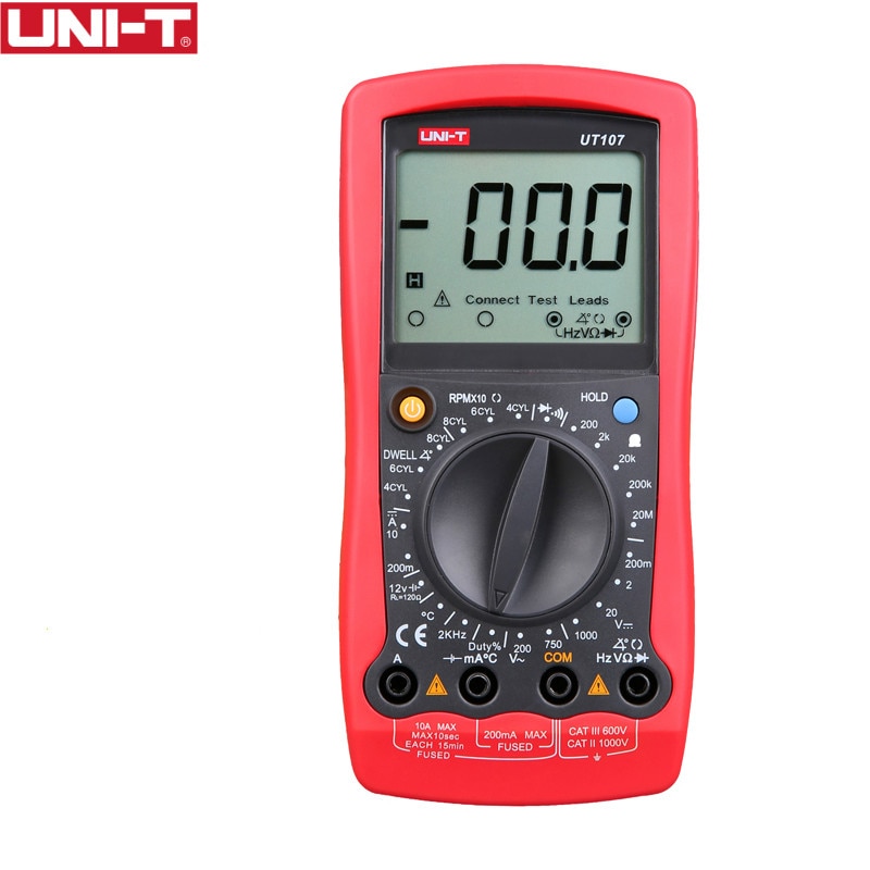 UNI-T UT107 Handheld Automotive Multipurpose Meters Manual Range Multimeter Input Protection Tach Battery Test