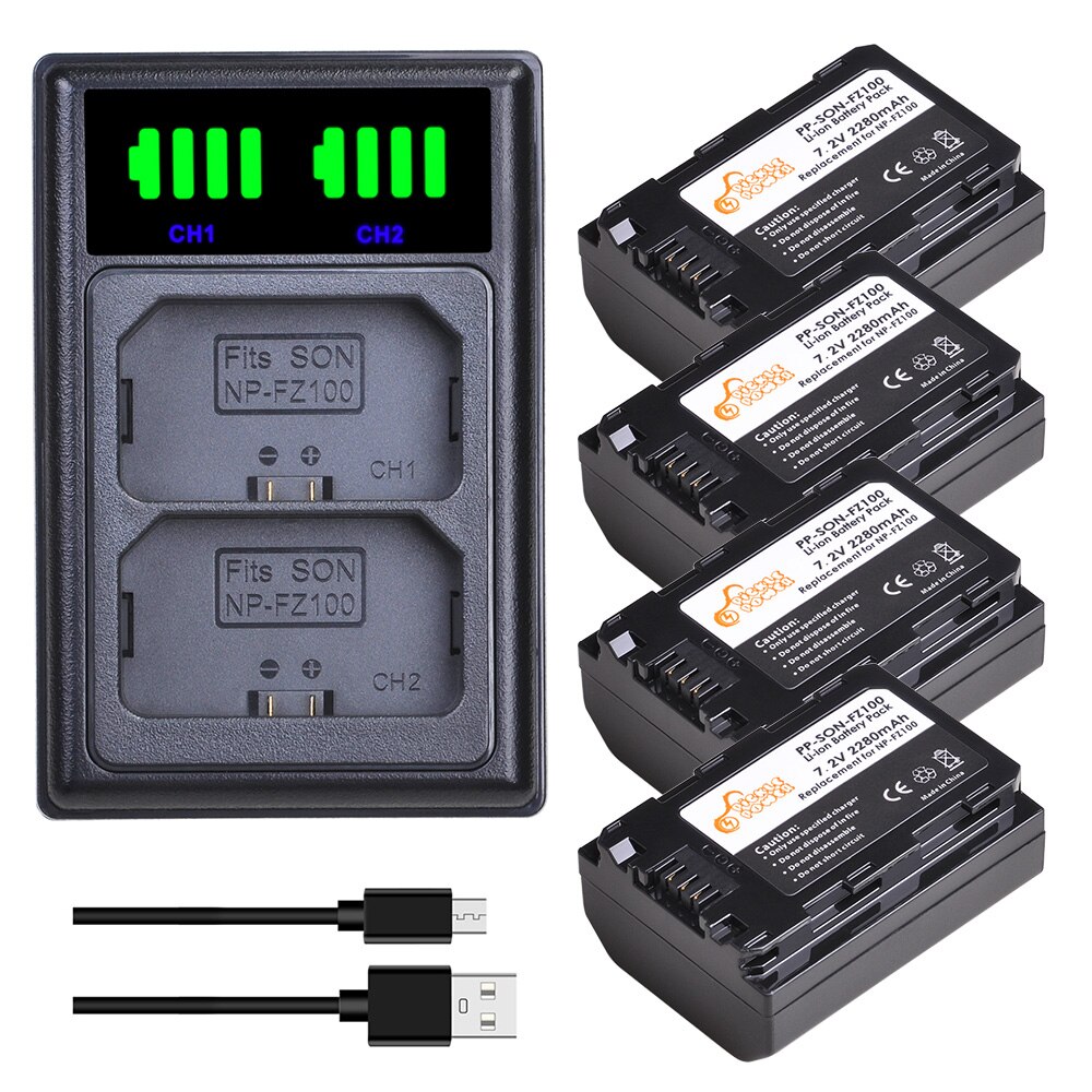 2280 mah np -fz100 npfz 100 np fz100 batteri + led dual usb oplader til sony np -fz100 bc-qz1 sony  a9 a9r a9s a7r iii  a7 iii  a6600.