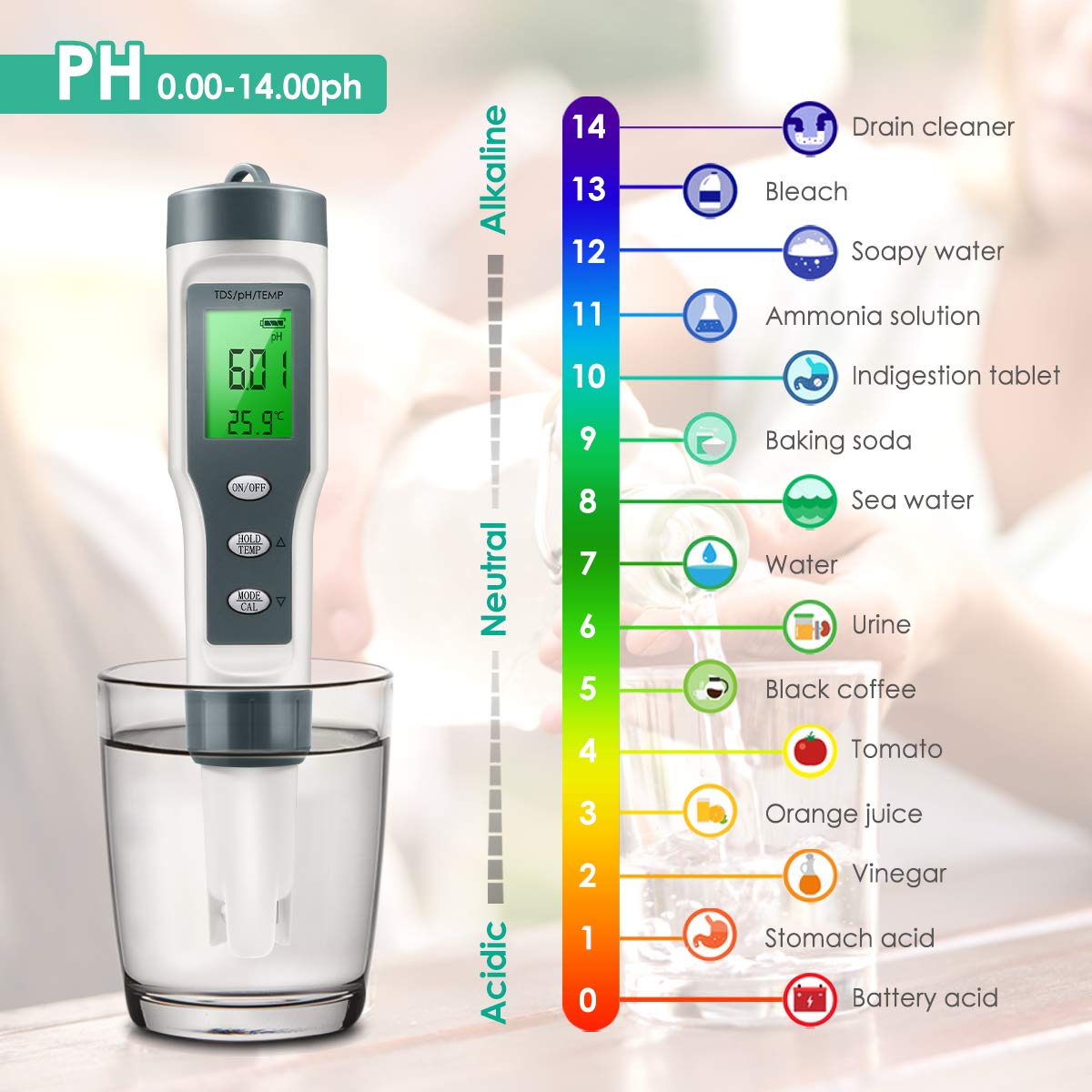 3 In1 Ph Meter Tds Meter Ec Meter Thermometer Digitale Water Tester Voor Hydrocultuur Aquaria Zwembaden Drinkwater