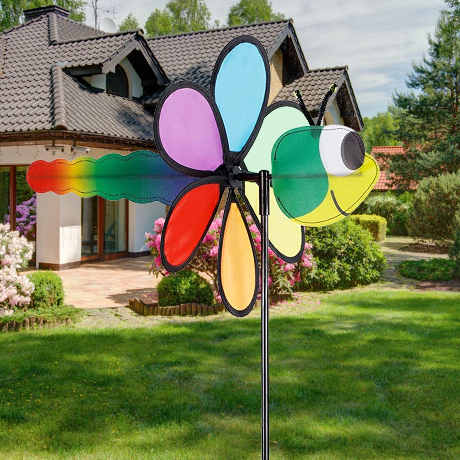 Plastics Rainbow Pinwheel Cartoon Dragonfly Pinwheels DIY Colorful Rainbow Pinwheel Fun Garden Lawn Ornaments Carnival Party
