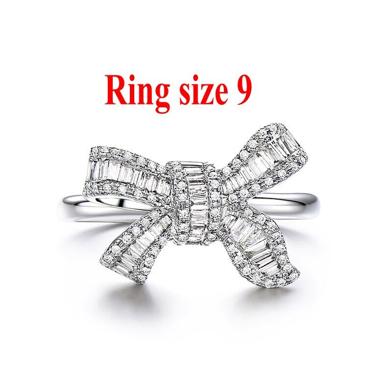 Charm Bowknot Pendant Ring Jewelry set Real 925 sterling silver bijou Sona cz Wedding Rings necklace for women Bridal Jewelry: size 9