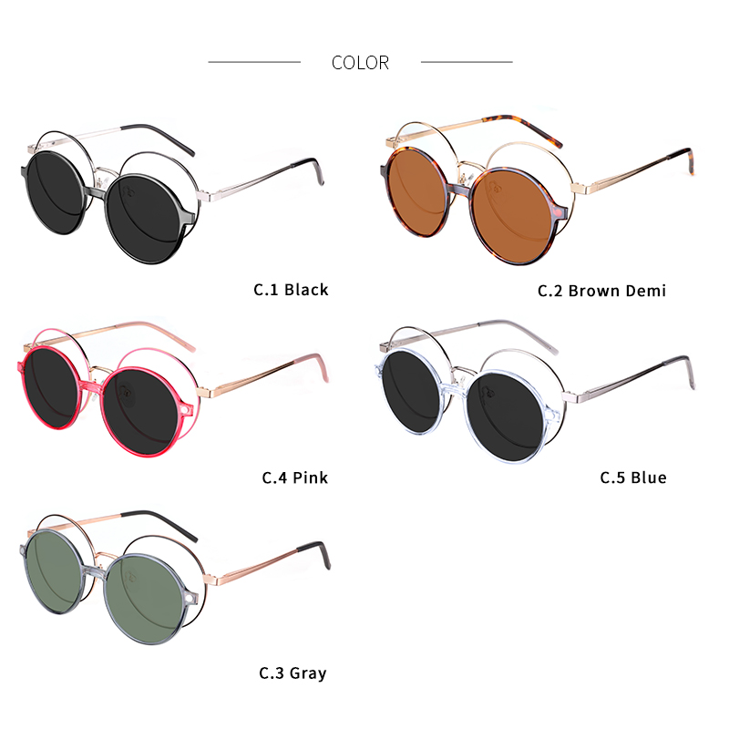 Ceofy Round Stylish Clip on Polarized Sunglasses Women Men Retro Brand Glasses Frame Magnetic Multifunction CD6816