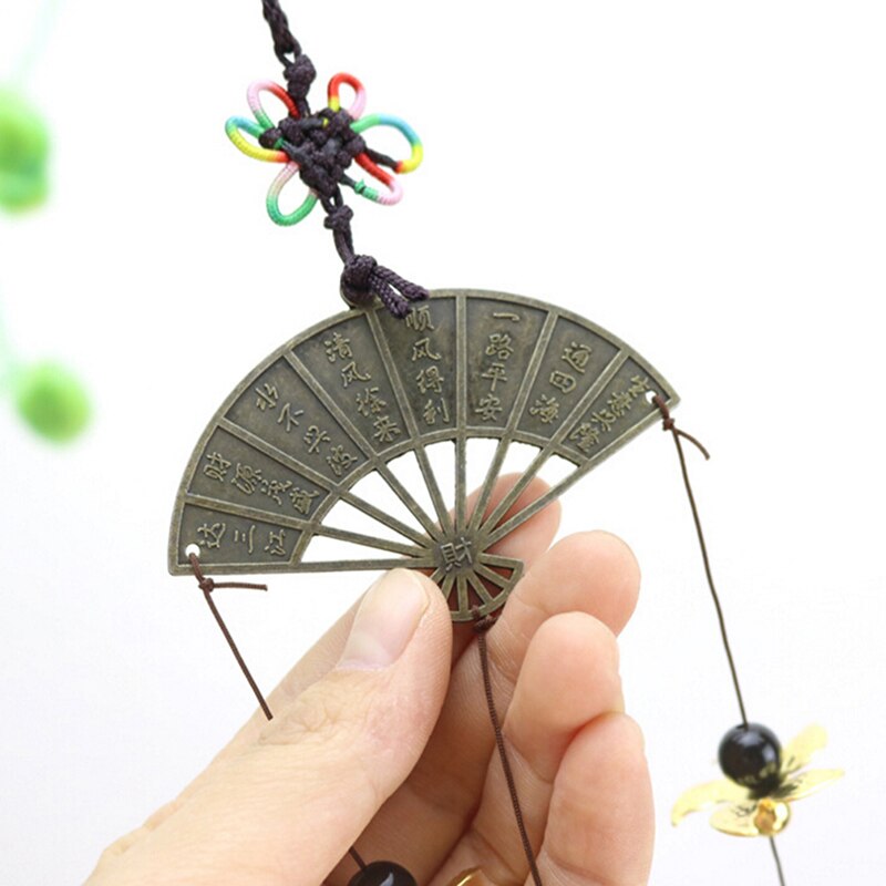 Outdoor Bronze Yard Garden Living Room Hanging Decoration Wind Chimes Chinese Style Chime With Poem Caved On The Fan Multi Tubes